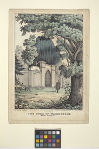Lafayette Washington sírjánál (kézzel színezett litográfia) alkotó: Nathaniel Currier