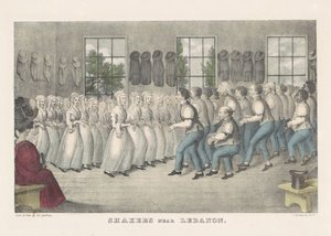 Shakers Libanon közelében, 1830 körül (kézzel színezett litográfia) alkotó: Nathaniel Currier