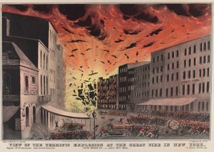 Kilátás a hatalmas robbanásra a New York-i nagy tűznél. Broad St.-től – 1845. július 19
