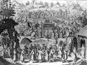 Menyasszony menete hazamenő férjéhez, illusztráció az „Utazások és utazások új általános gyűjteményéből”, John Green, 1747