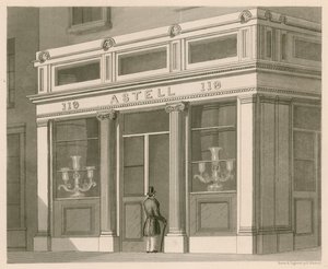 Astell, Wine and Spirit Warehouse, Grafton Street, Tottenham Court Road üzlethelyiség homlokzata alkotó: Nathaniel Whittock