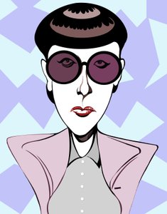 Edith Head amerikai jelmeztervező (1907-1981), színes karikatúra sötét szemüveggel alkotó: Neale Osborne