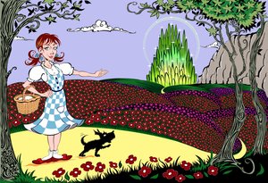 "Óz csodálatos varázslója": Dorothy és Toto a Sárga Téglás úton, a Smaragdváros felé vezető úton alkotó: Neale Osborne