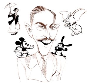 Walt Disney amerikai filmproducer, üzleti mágnás, karikaturista és animátor; karikatúrázva Mary Poppinsszal alkotó: Neale Osborne