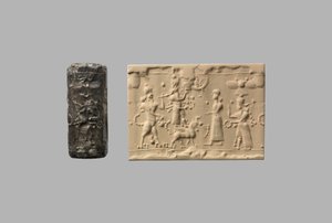Hengerpecsét skorpióemberrel és modern lenyomattal, Kr.e. 8–7. század (kvarc, kriptokristályos) alkotó: Neo Assyrian
