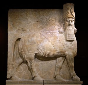 Szárnyas bika a VIII. udvarból II. Sargon király palotájában, Khorsabadban, ie 721-705 (gipsz?)