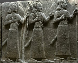 Hettita udvari tisztviselőket ábrázoló dombormű Törökország kőből alkotó: Neo Hittite