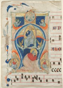 Egy antifónia töredéke historiált A kezdőbetűvel: Krisztus a felségben, 1308.