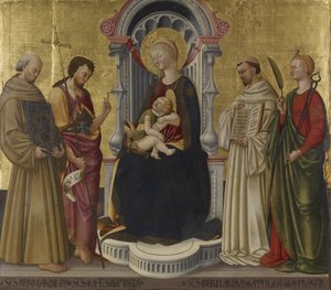 Szűz és a Négy szenttel trónoló gyermek, 1450 körül (tempera és arany a panelen) alkotó: Neri di Bicci