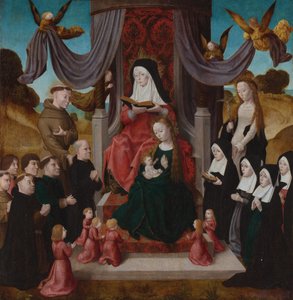 A Szűz és a Gyermek Szent Anna Selbdritt Annával, Szent Ferenccel, Lidwinával és adományozókkal, c. 1490-1