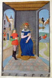 Ms 324 f.25 v. Phaeton kölcsönkér egy szekeret az apjától, és megölik, Ovidius Metamorphoses 2-jéből, 1479 alkotó: Netherlandish School