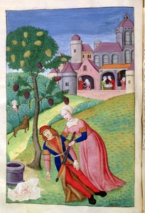 Ms 324 f.44 kontra Alcithoe, Pyramus és Thisbe, az eperfa megváltoztatja a színét, Ovidius Metamorphoses című könyvéből, 1479