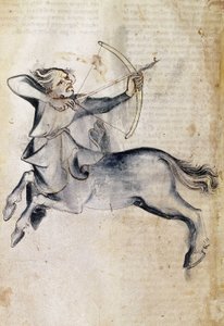 Sloane 3983 f.9v Nyilas rajza; egy perzsa asztrológiai értekezés, a "Liber Astrologiae" (vellum) fordításából alkotó: Netherlandish School