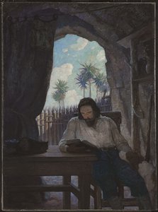 Reggel vettem a Bibliát; és az Újszövetségtől kezdve elkezdtem... alkotó: Newell Convers Wyeth