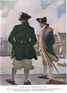 A tengerfalon John Paul Jonesszal: John Paul egy hosszú pillanatig nézte a hajózást a kikötő mentén a nyílt vízre, 1928 alkotó: Newell Convers Wyeth