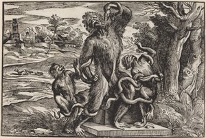 A Laocoon csoport karikatúrája alkotó: Niccolò Boldrini after Titian