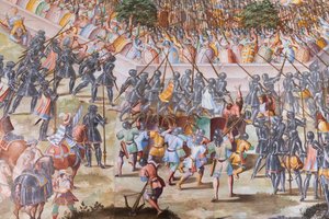 Részlet a freskóról az 1431-es la higueruela-i csata Csatacsarnokában