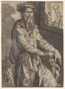 Baccio Bandinelli portréja, háromnegyed hosszban egy ablaktábla mellett contai..., kb. 1540-48. alkotó: Niccolo della Casa