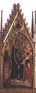 Madonna és a gyermek szentekkel (tempera a panelen)