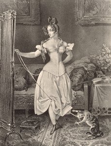 A Stay-lace, Alfred Leon Lemercier metszete (19. század) (litográfia) alkotó: Nicholas Eustache (after) Maurin