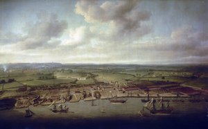 Woolwich (Anglia) dokkjai és dokkjai, a királyi épületek hajógyára a 16. század óta. alkotó: Nicholas Pocock
