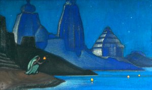A boldogság lángja fények a Gangeszben, 1947. alkotó: Nicholas Roerich