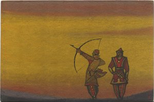 Polovciak, egy íjjal, jelmezterv a „Polovci táncok” Borodin „Igor herceg” című operájából, 1943 alkotó: Nicholas Roerich