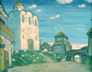 Színpadterve Alekszandr Borogyin „Igor herceg” című operájához, 1908 alkotó: Nicholas Roerich