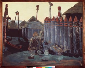 Pogány halom. (Középkor, Ukrajna). Nicolas (Nicholas) Roerich (1874-1947) munkája, tempera kartonon alkotó: Nicholas Roerich