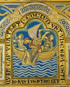 Jónás és a bálna, a verduni oltárról ... alkotó: Nicholas of Verdun
