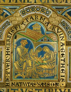 Sámson születése, Manoah középkori zsidó kalapban ... (zománc aranyozott rézre) alkotó: Nicholas of Verdun
