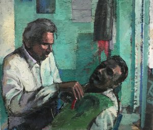 Barbershop, 2017-23 (olaj, tábla)