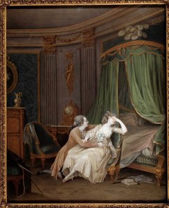 Késői bűnbánat Egy férfi valószínűleg hűtlennek vallja magát a menyasszonyának, aki elájul. Niklas Lavreince (1737-1807) festménye 18. századi Párizs, Musee Cognacq Jay