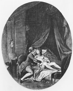 Valmont és Emilie, Pierre Choderlos de Laclos (1741-1803) „Les Liaisons Dangereuses” illusztrációja, vésette Romain Girard (sz. 1751) 1782