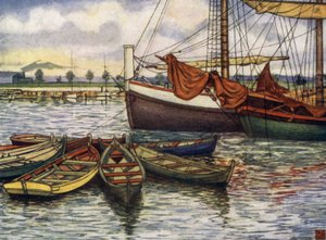 Norvégia: Trondhjem, Old Boats (színes litho) alkotó: Nico Jungman
