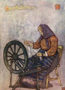 Norvégia: Woman Spinning, Sundalsoren (színes litho) alkotó: Nico Jungman