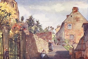 Megközelítés az apátsághoz, Mont St Michel (színes litográfia) alkotó: Nico Jungmann