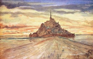 Mont St Michel, naplemente (színes litográfia)