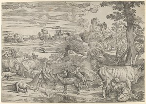 Táj, jobb oldalon egy tejeslány és bal oldalon egy fiú, kb. 1535-40., kb. 1535-40.
