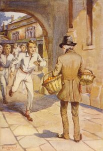 Kisfiúk rohantak a kis sápadt arcú férfira (színes litho)