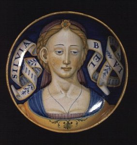 Majolika csésze, a Belle donne sorozatból, 1525 alkotó: Nicolò Pellipario