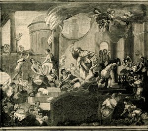 Jézus kiűzte a kereskedőket a templomból, olaj, vászon, Nicola Malinconico (1663-1721), Sant
