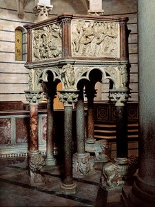 Márvány szószék egy templomban, a pisai keresztelőkápolnában 1260 (alacsony dombormű)