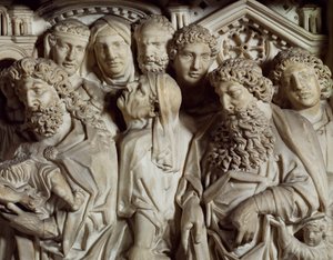 Bemutató a templomban, tábla a Szent János Keresztelőkápolna szószékéről alkotó: Nicola Pisano