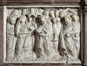 Jézus bemutatása a templomban (Jézus bemutatása a templomban) A széket Nicola Pisano készítette (1215/20-1278/84) (Márvány szószék) 1260 Pisai Szent János keresztelő (Battistero san Giovanni di Pisa), Olaszország