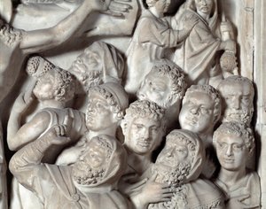 A keresztrefeszítés részlete, Nicola Pisano (1215 / 20-1278 / 84) (márvány szószék) 1260 Pisai Keresztelő Szent János (Battistero san Giovanni di Pisa), Olaszország alkotó: Nicola Pisano