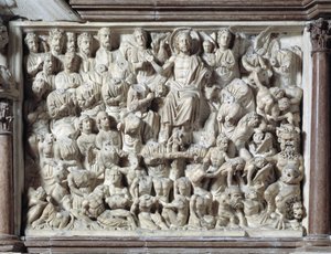 Az utolsó ítélet (Utolsó ítélet) Nicola Pisano (1215/20-1278/84) szék (márvány szószék) 1260 Pisai Szent János Keresztelő (Battistero san Giovanni di Pisa), Olaszország