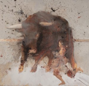 Bika bikaviadallal, 2019 (olaj és égetés, fa) alkotó: Nicola Pucci