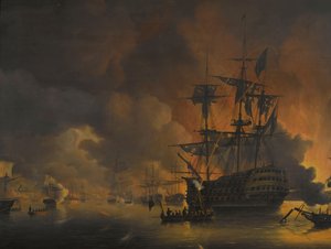 Tűz az algíri rakparton, röviddel az angol-holland flotta bombázásának megkezdése után, 1816. augusztus 27-én Négy epizód az angol-holland flotta jelenléte során az Algír-öbölben, 1816. augusztus 26-27. (sorozat címe)