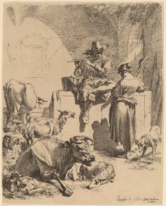 A szökőkúton ülő pásztor és a fonó, 1652.